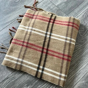 Beige Plaid Fringed Scarf Size O/S